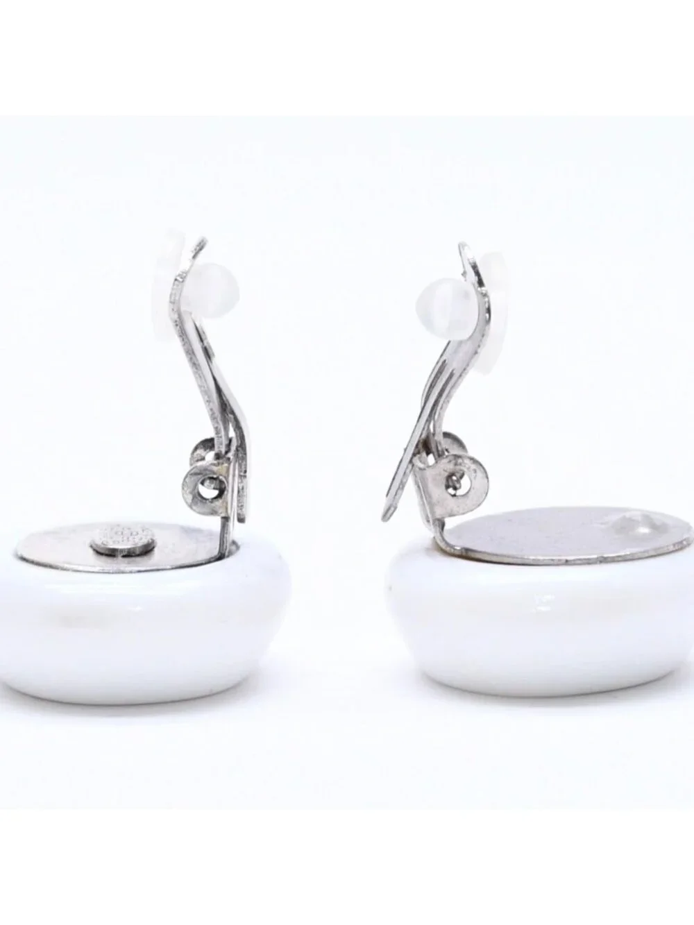 Chanel CC Logo Earrings 96 Resin Metal White Black Bicolor